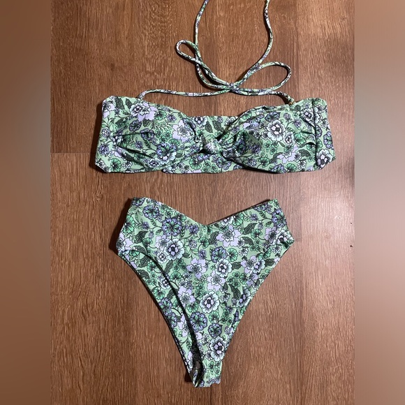 Skatie Other - SKATIE FLORAL BIKINI | GREEN & PURPLE BANDEAU TIE TOP & MELLY BOTTOM SMALL MED